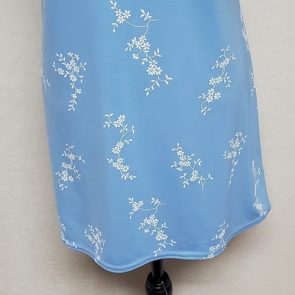 90s Vintage Zanoni by Jalate Sky Blue White Floral Print Mini Sheath Dress M USA - Picture 6 of 15